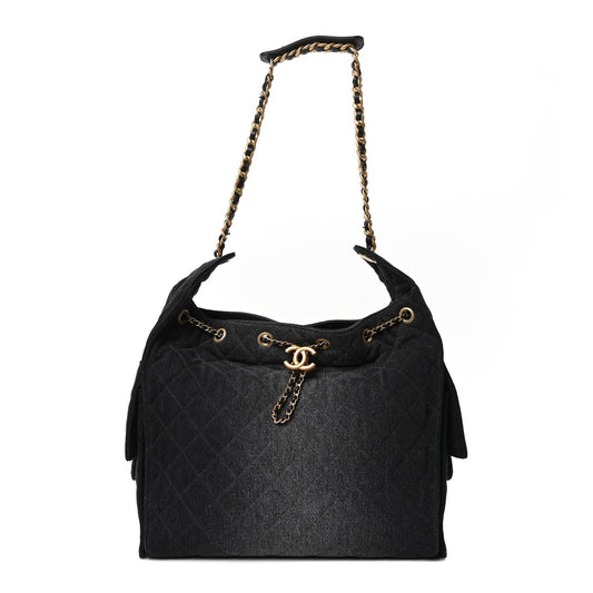 Washed Quilted Medium Chanel 25 Handbag Black