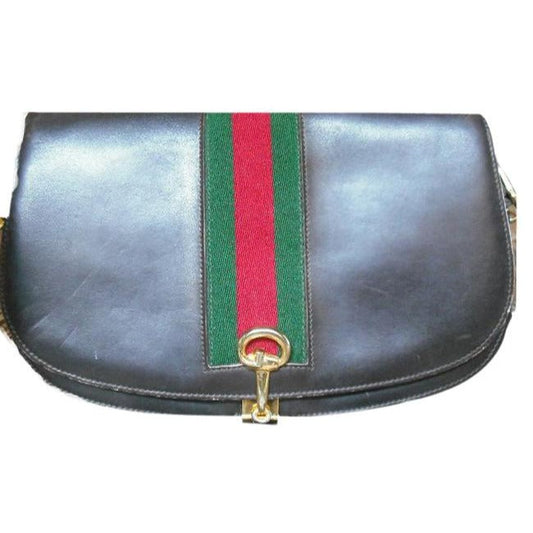 Gucci Envelope Saddle Leather Canvas Shoulder Bag
