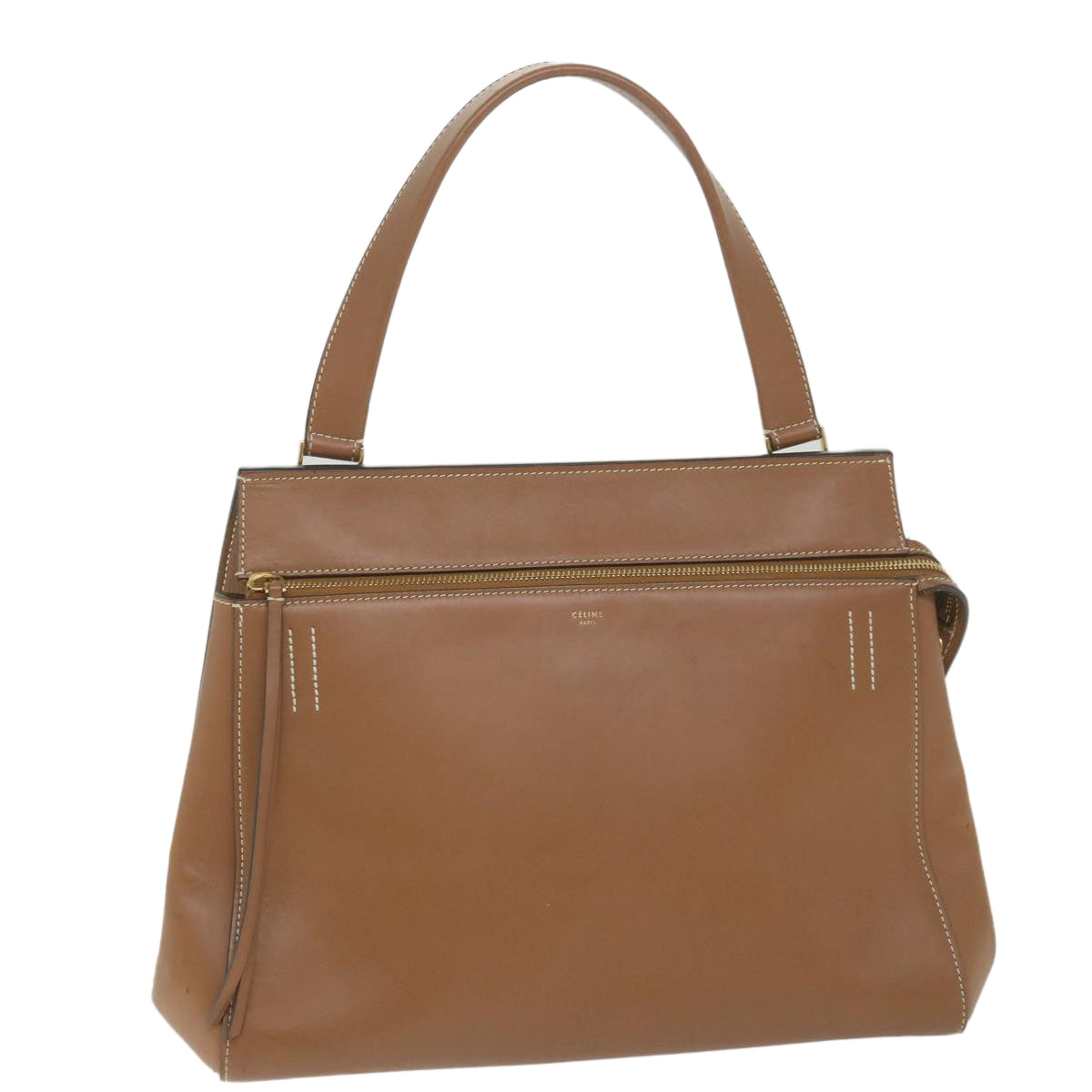Luxury CELINE Edge Hand Bag Leather Brown 10092