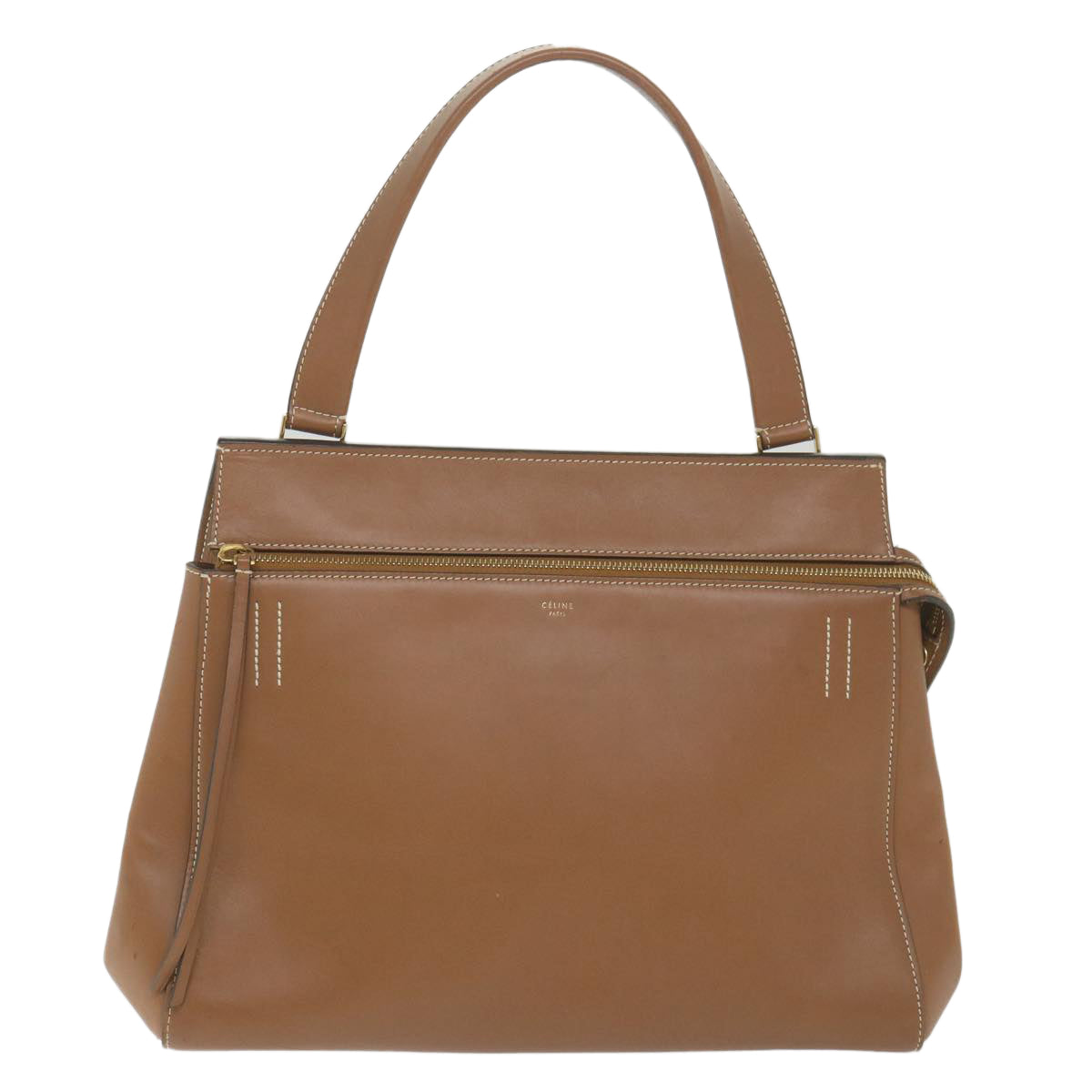 Luxury CELINE Edge Hand Bag Leather Brown 10092