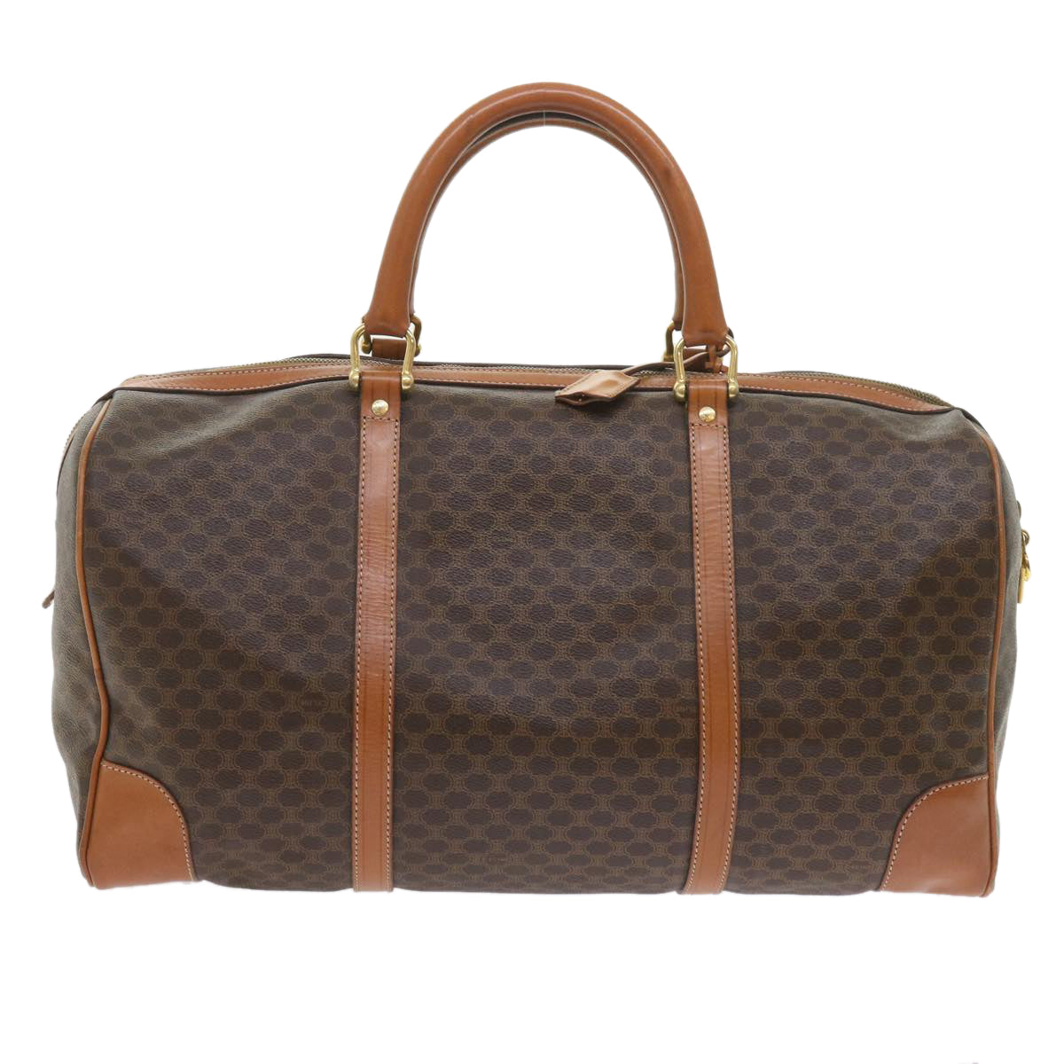 Luxury CELINE Macadam Canvas Boston Bag PVC Leather Brown 10153