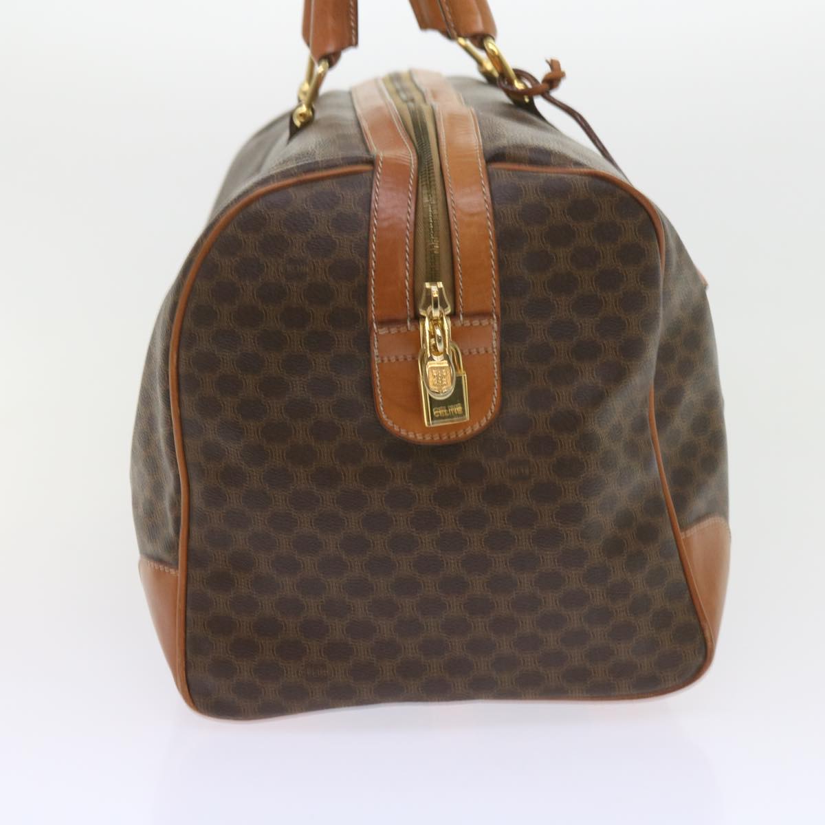Luxury CELINE Macadam Canvas Boston Bag PVC Leather Brown 10153