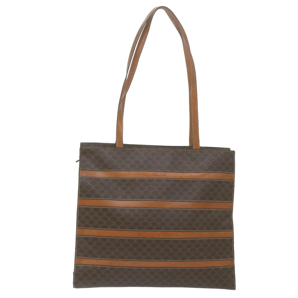 Luxury CELINE Macadam Canvas Shoulder Bag PVC Leather Brown 10227