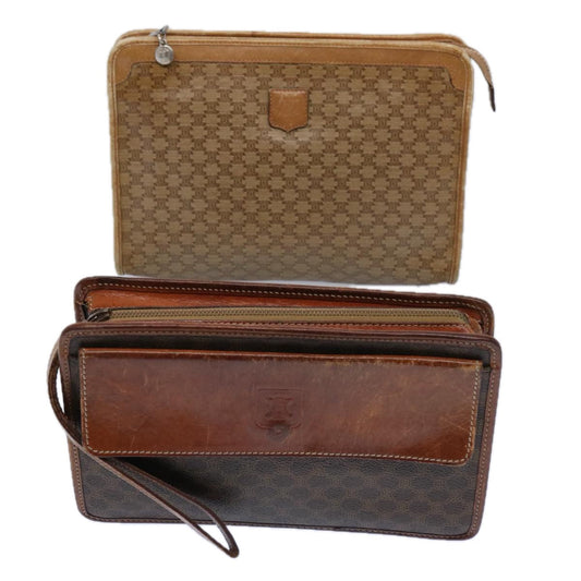 Luxury CELINE Macadam Canvas Clutch Bag PVC Leather 2Set Brown Beige 11113
