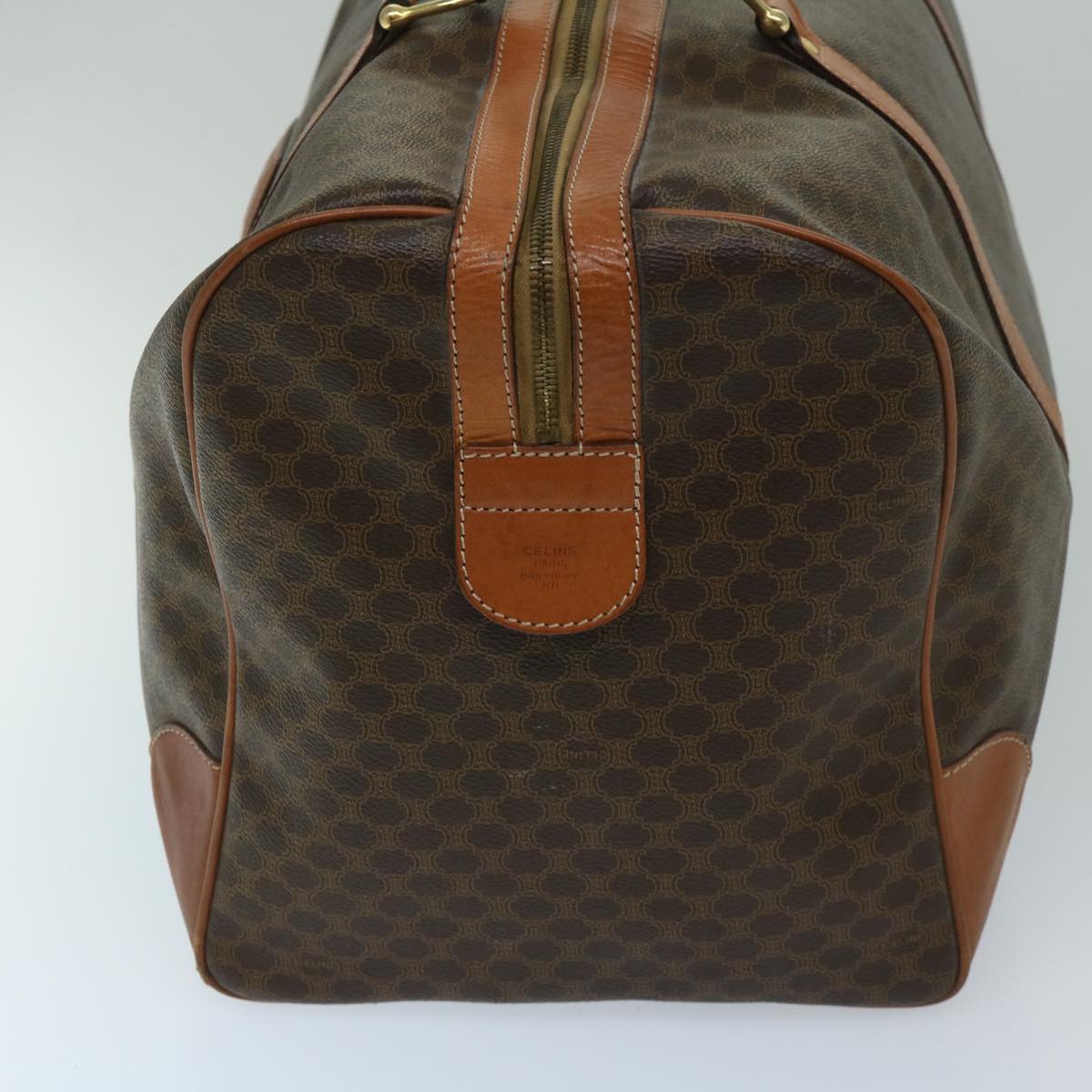 Luxury CELINE Macadam Canvas Boston Bag PVC Leather Brown 11190
