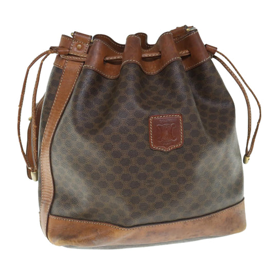 Luxury CELINE Macadam Canvas Shoulder Bag PVC Leather Brown 11386