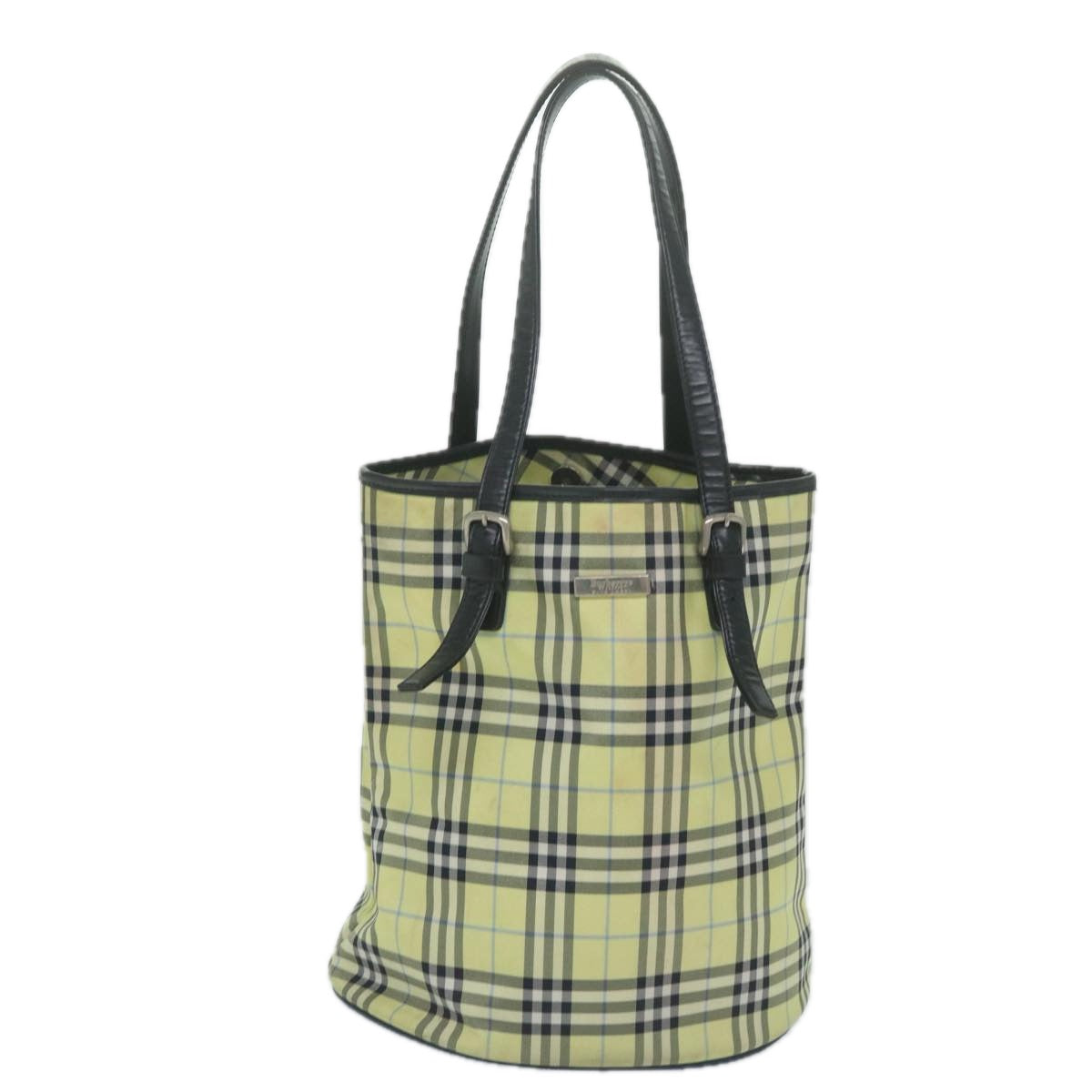 Burberry Nova Check Blue Label Shoulder Bag Nylon Yellow Auth bs11447