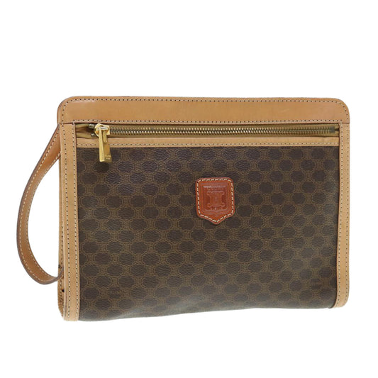 Luxury CELINE Macadam Canvas Clutch Bag PVC Leather Brown 11465