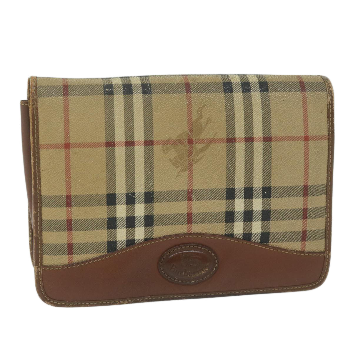 Burberry Nova Check Clutch Bag PVC Leather Beige Auth bs11501