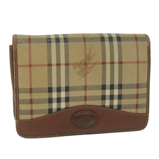 Burberry Nova Check Clutch Bag PVC Leather Beige Auth bs11501