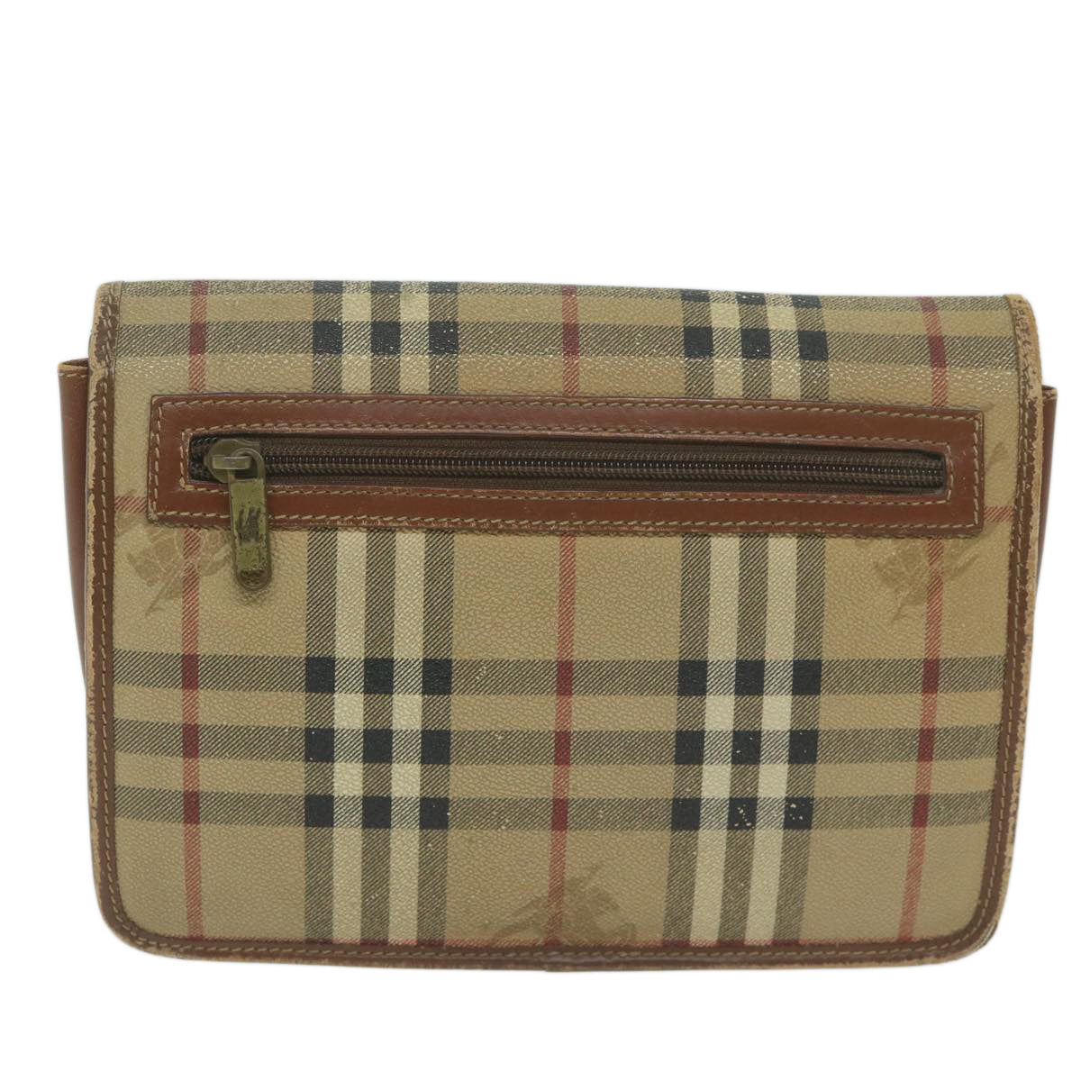 Burberry Nova Check Clutch Bag PVC Leather Beige Auth bs11501