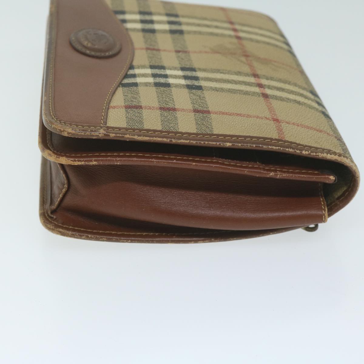 Burberry Nova Check Clutch Bag PVC Leather Beige Auth bs11501