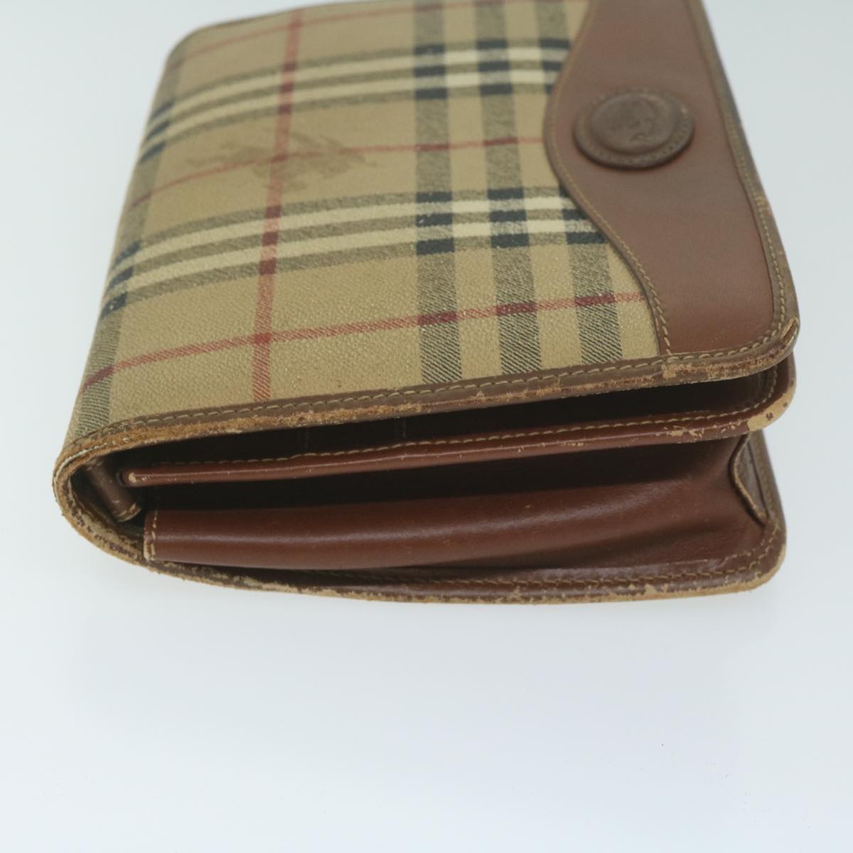 Burberry Nova Check Clutch Bag PVC Leather Beige Auth bs11501