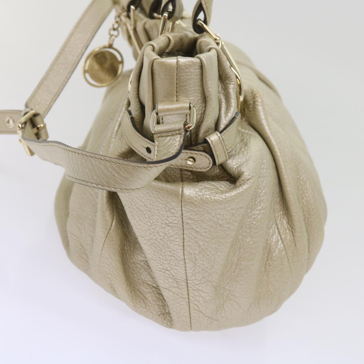 Luxury CELINE Hand Bag Leather 2way Gold Tone 11844