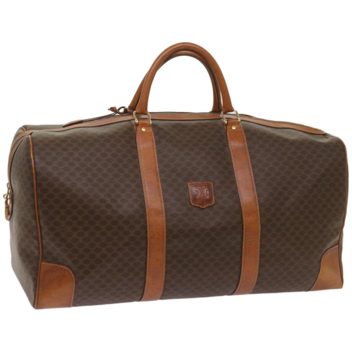 Luxury CELINE Macadam Canvas Boston Bag PVC Brown 12004