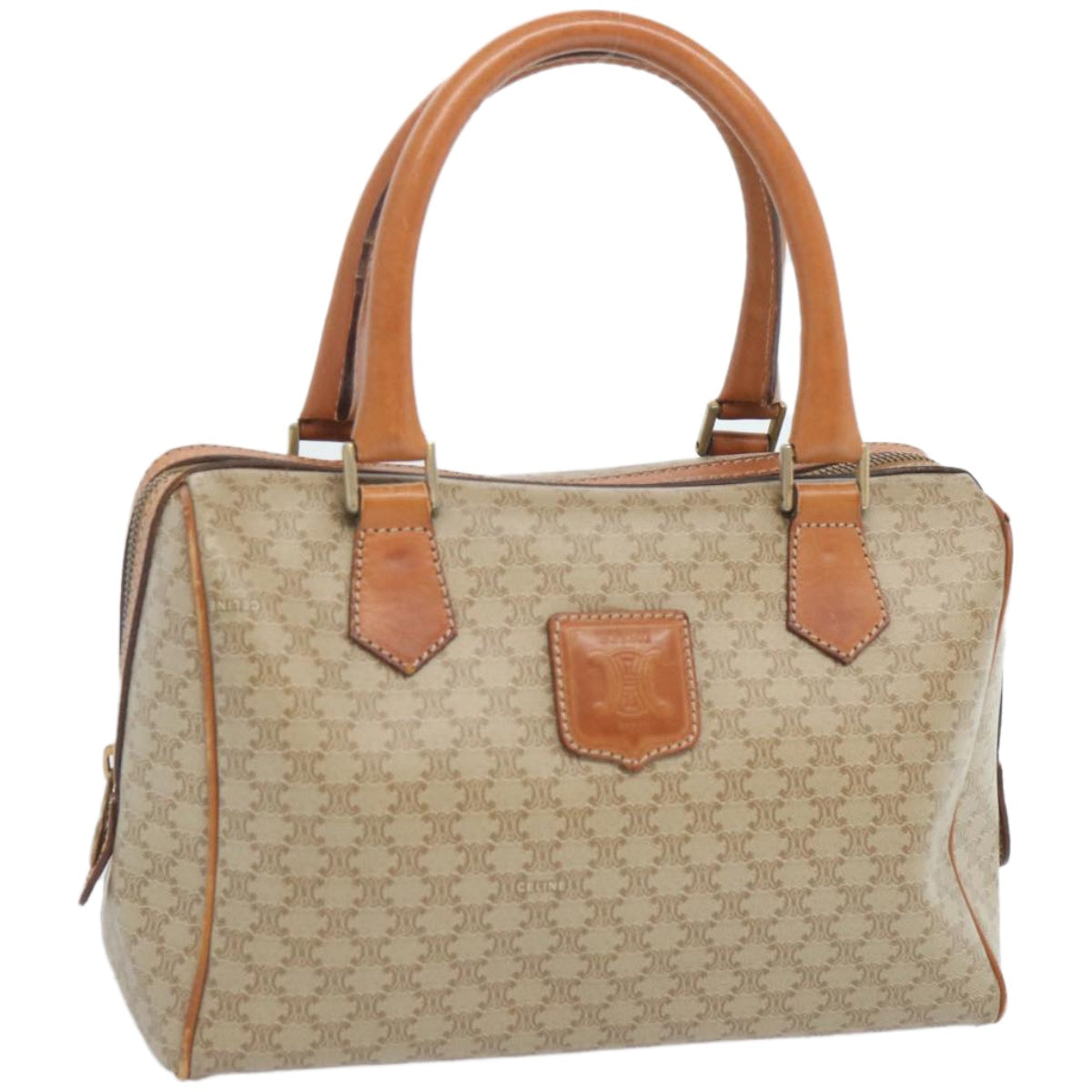Luxury CELINE Macadam Canvas Boston Bag Beige 12260