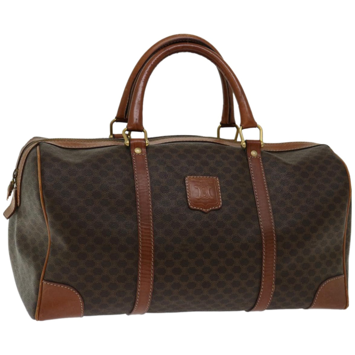 Luxury CELINE Macadam Canvas Boston Bag PVC Brown 12321