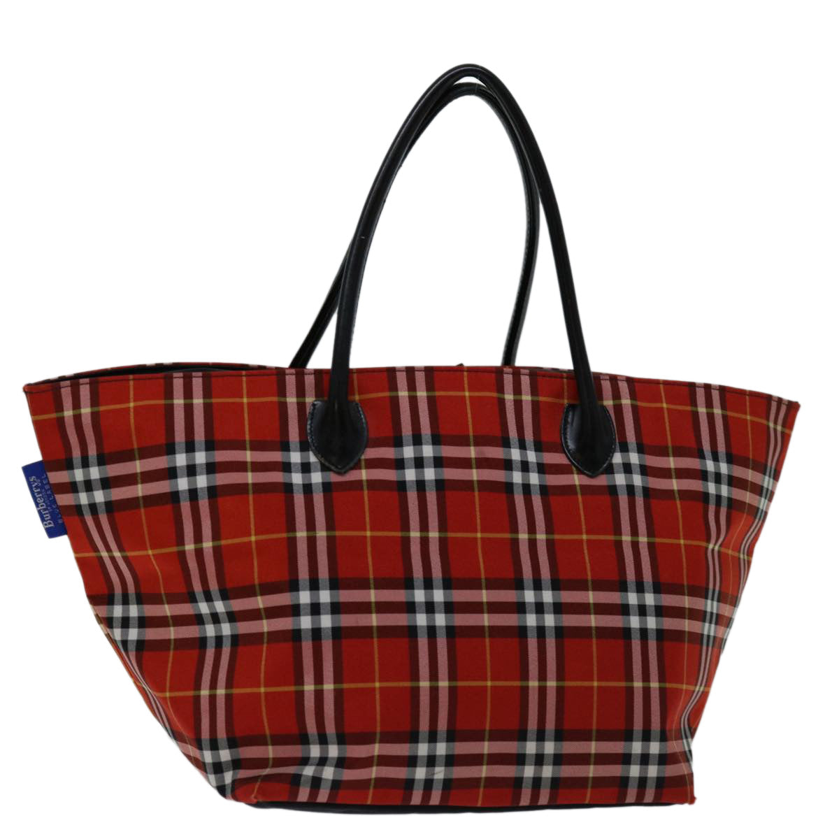 Burberry Nova Check Blue Label Hand Bag Nylon Red Auth bs12546