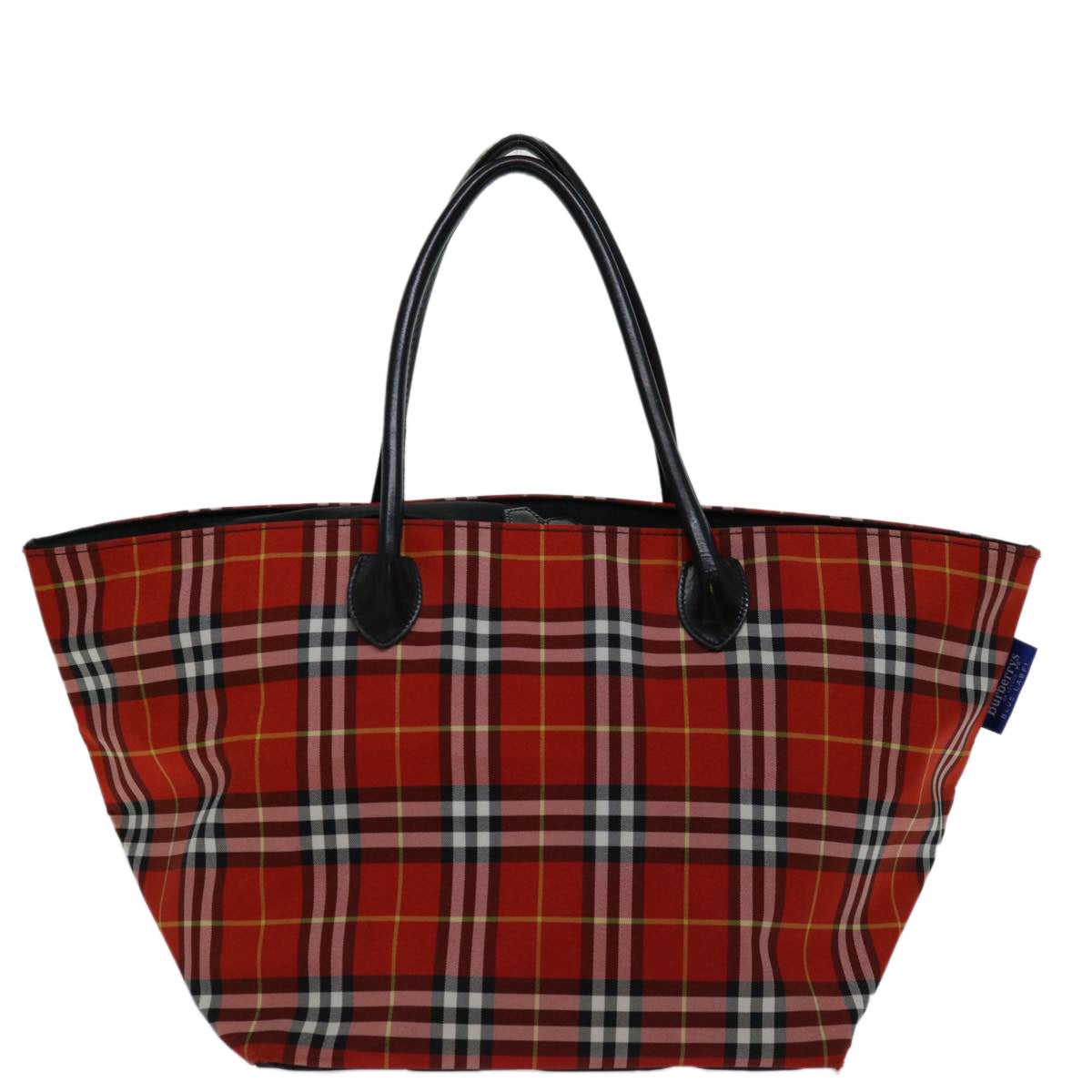 Burberry Nova Check Blue Label Hand Bag Nylon Red Auth bs12546
