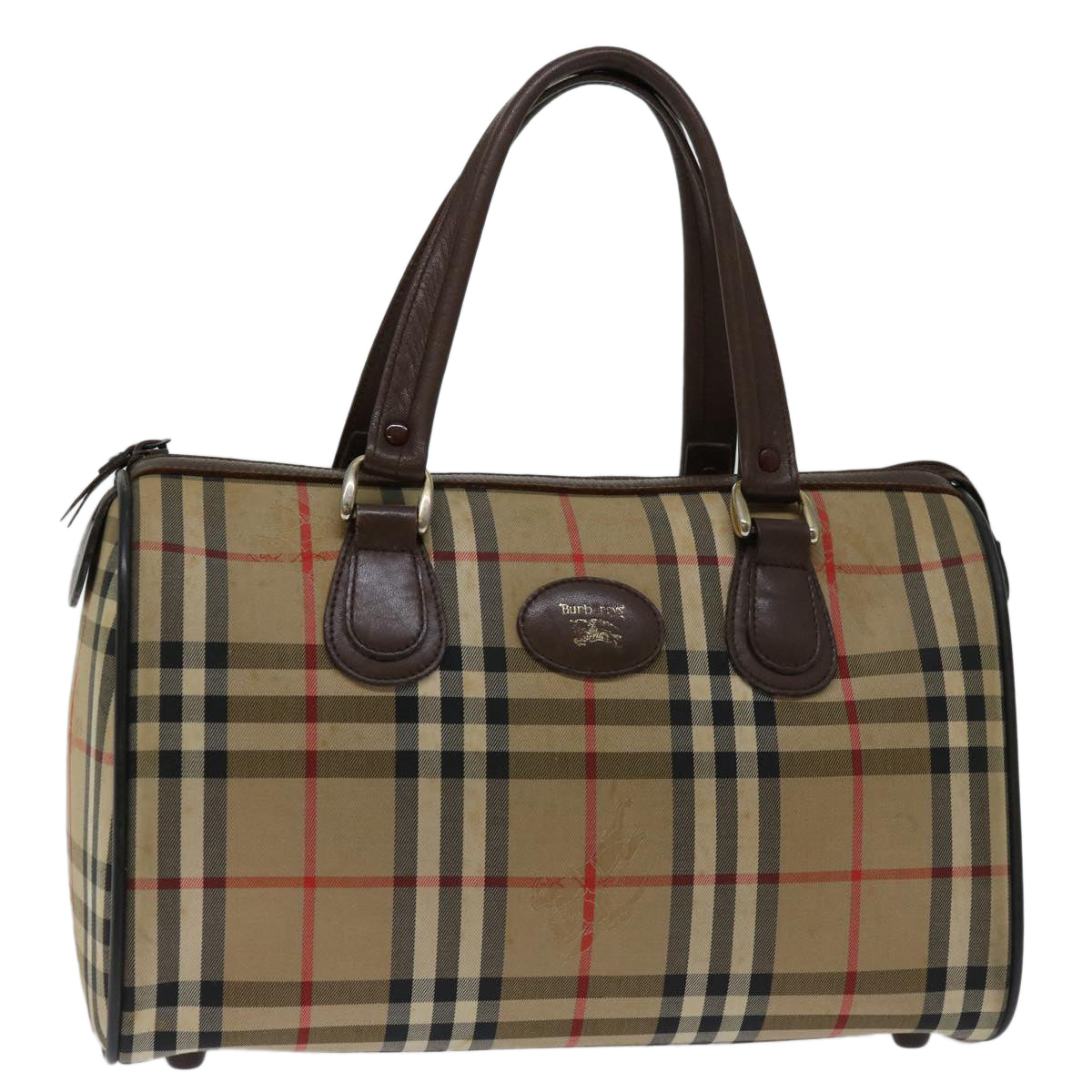 Burberry Nova Check Hand Bag Canvas Beige Auth bs12607