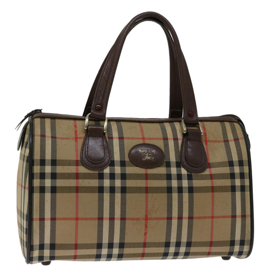 Burberry Nova Check Hand Bag Canvas Beige Auth bs12607