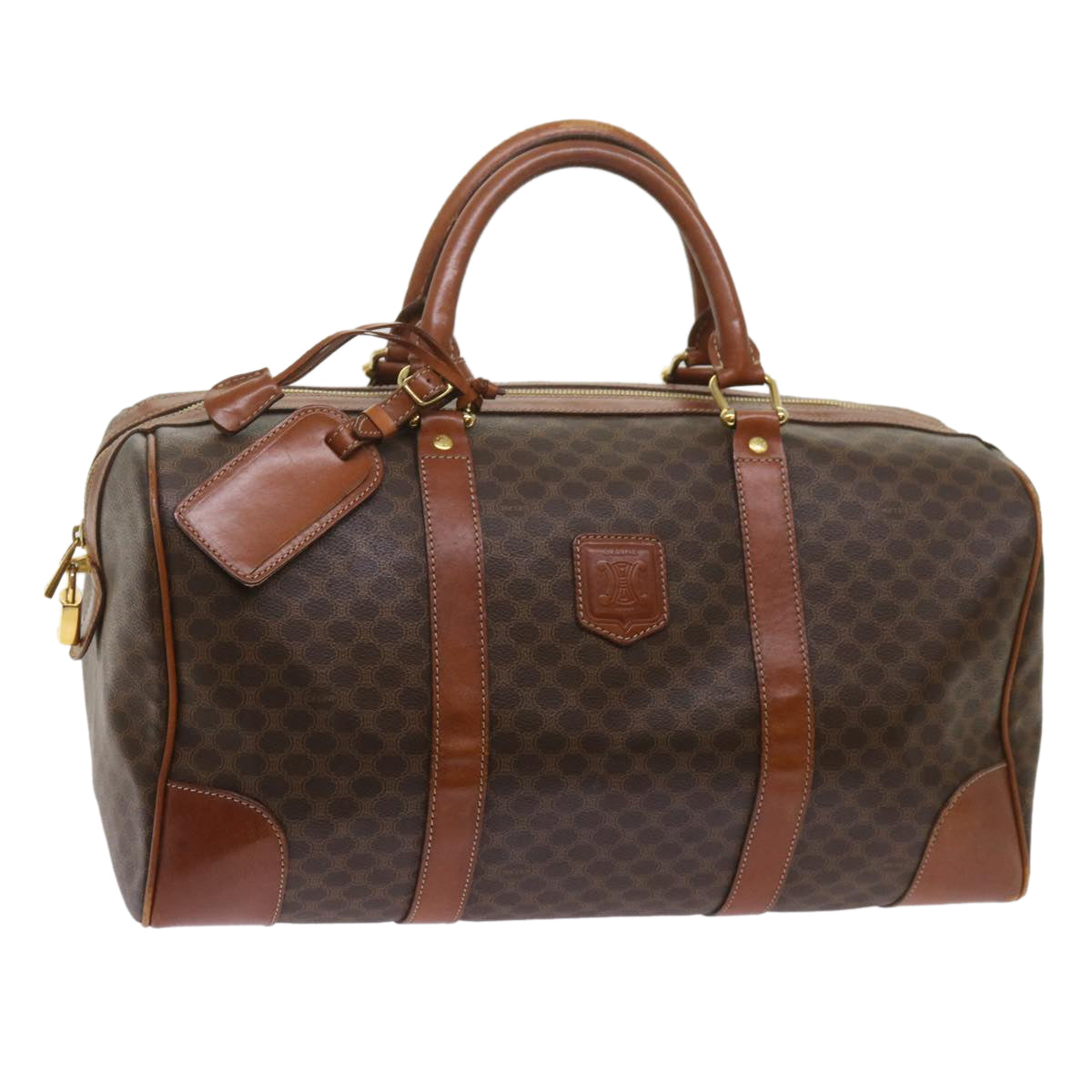 Luxury CELINE Macadam Canvas Boston Bag PVC Brown 12753