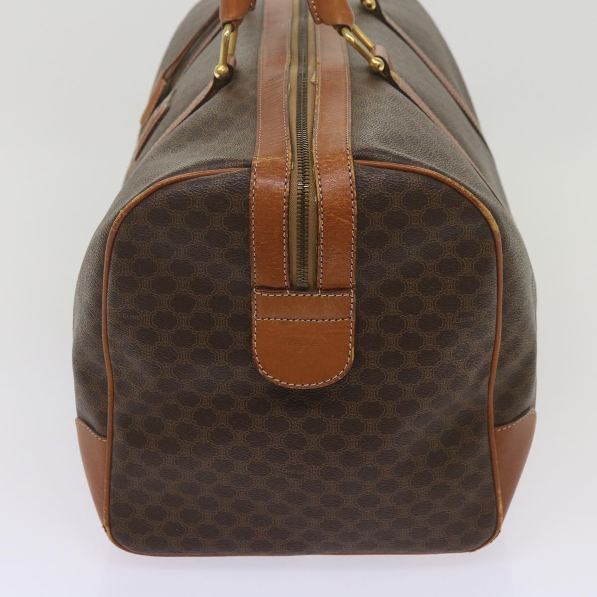 Luxury CELINE Macadam Canvas Boston Bag PVC Brown 12754