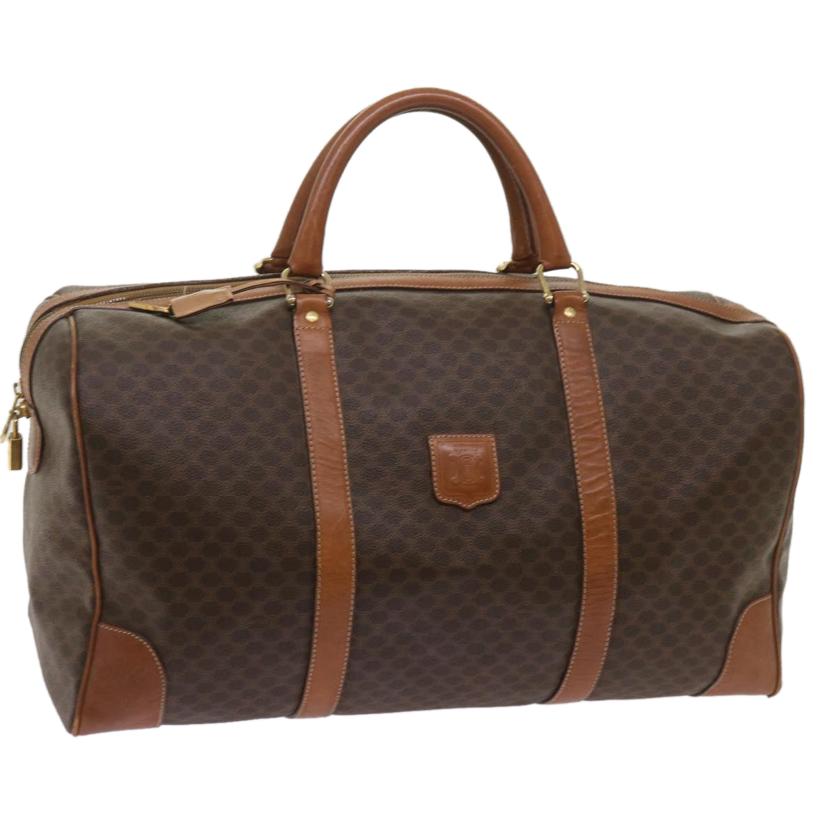 Luxury CELINE Macadam Canvas Boston Bag PVC Brown 12755