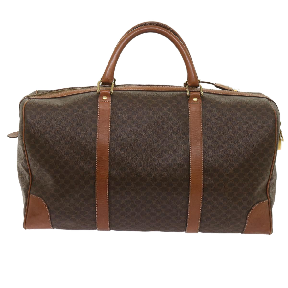 Luxury CELINE Macadam Canvas Boston Bag PVC Brown 12755
