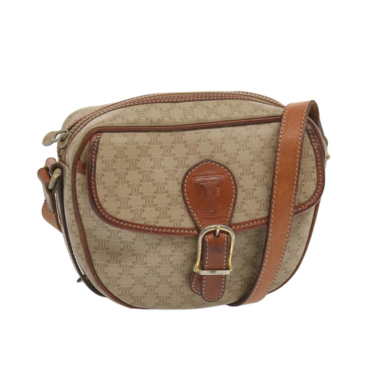 Luxury CELINE Macadam Canvas Shoulder Bag Beige 12764
