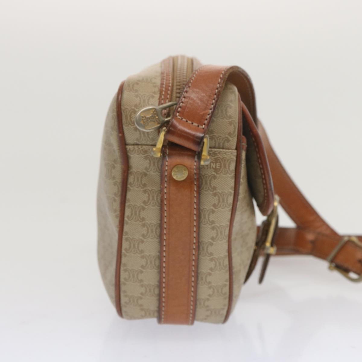 Luxury CELINE Macadam Canvas Shoulder Bag Beige 12764