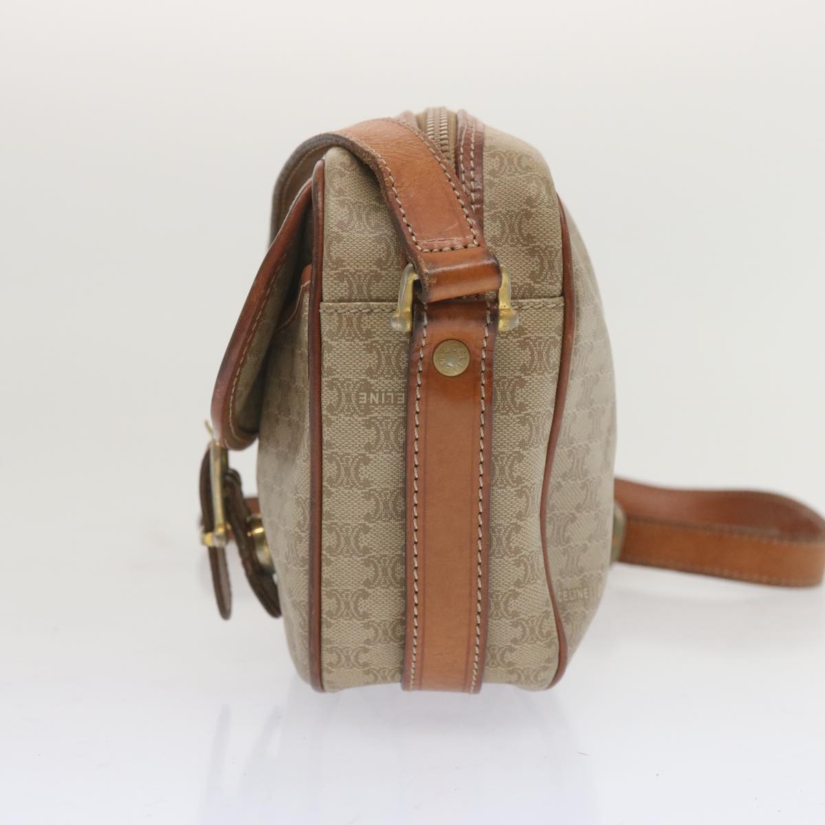 Luxury CELINE Macadam Canvas Shoulder Bag Beige 12764