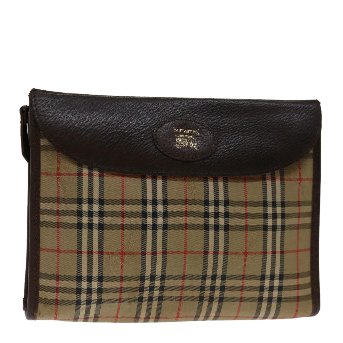 Burberry Nova Check Clutch Bag Canvas Beige Auth bs12774