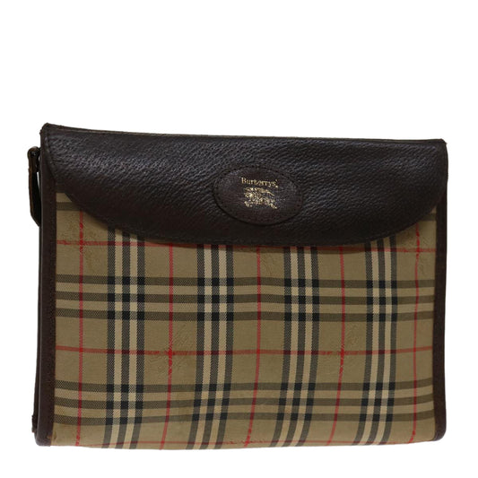 Burberry Nova Check Clutch Bag Canvas Beige Auth bs12774