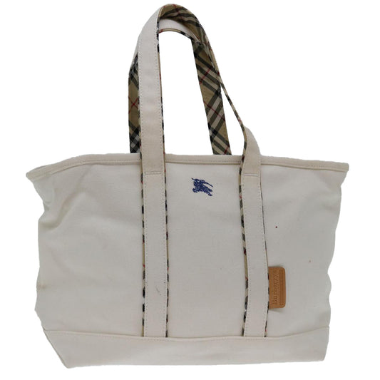 Burberry Nova Check Blue Label Tote Bag Canvas White Beige Auth bs12787