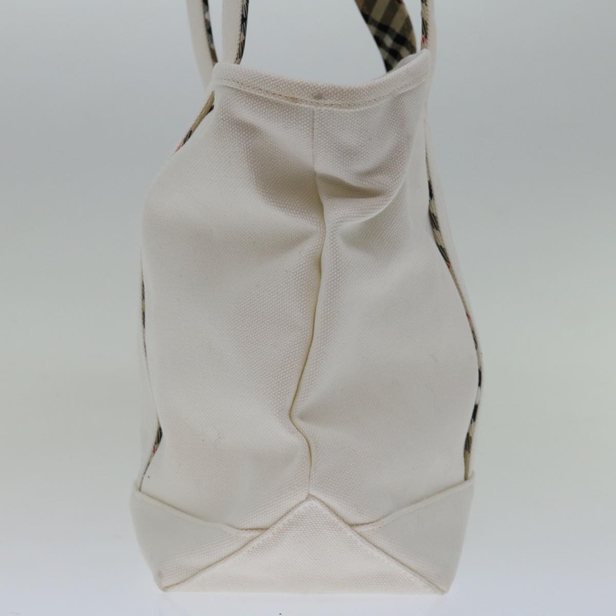 Burberry Nova Check Blue Label Tote Bag Canvas White Beige Auth bs12787