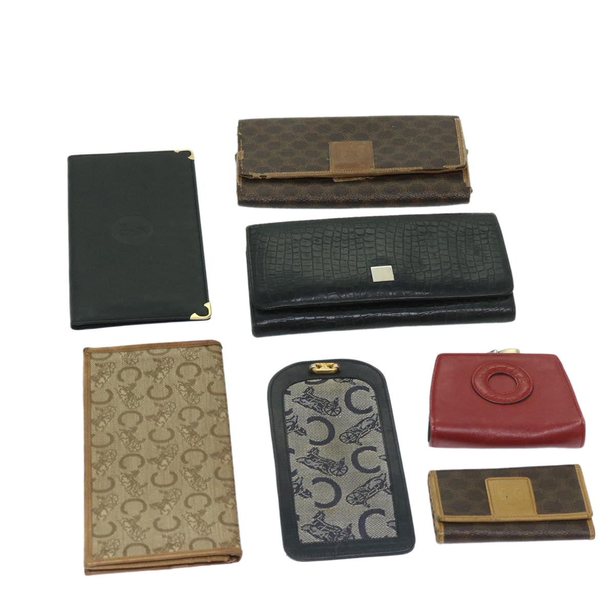 Luxury CELINE Macadam Canvas Pouch Key Case Wallet Leather 6Set Beige 12965