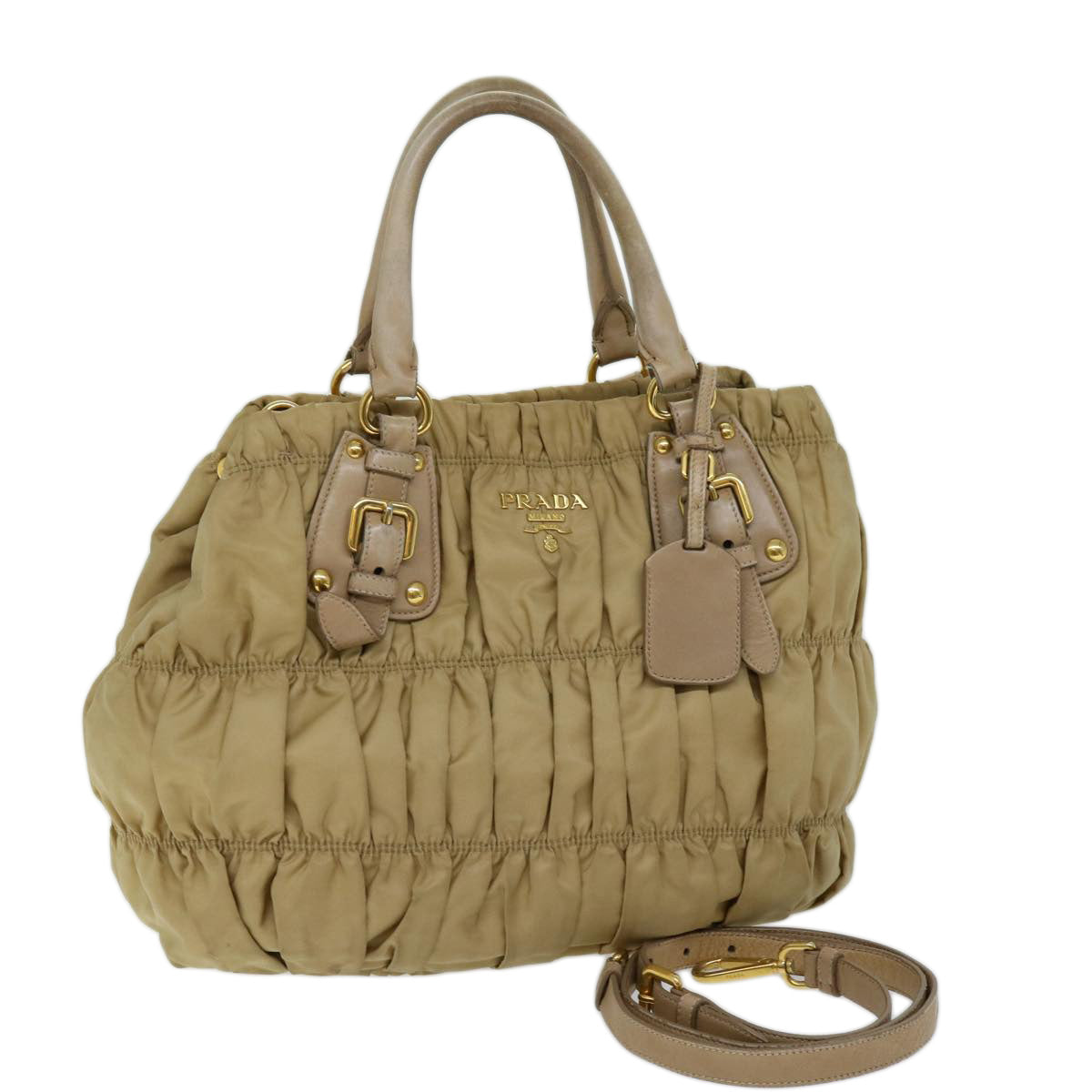 PRADA Hand Bag Nylon 2way Beige Auth bs13154