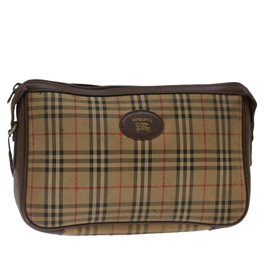 Burberry Nova Check Clutch Bag Canvas Beige Auth bs13410