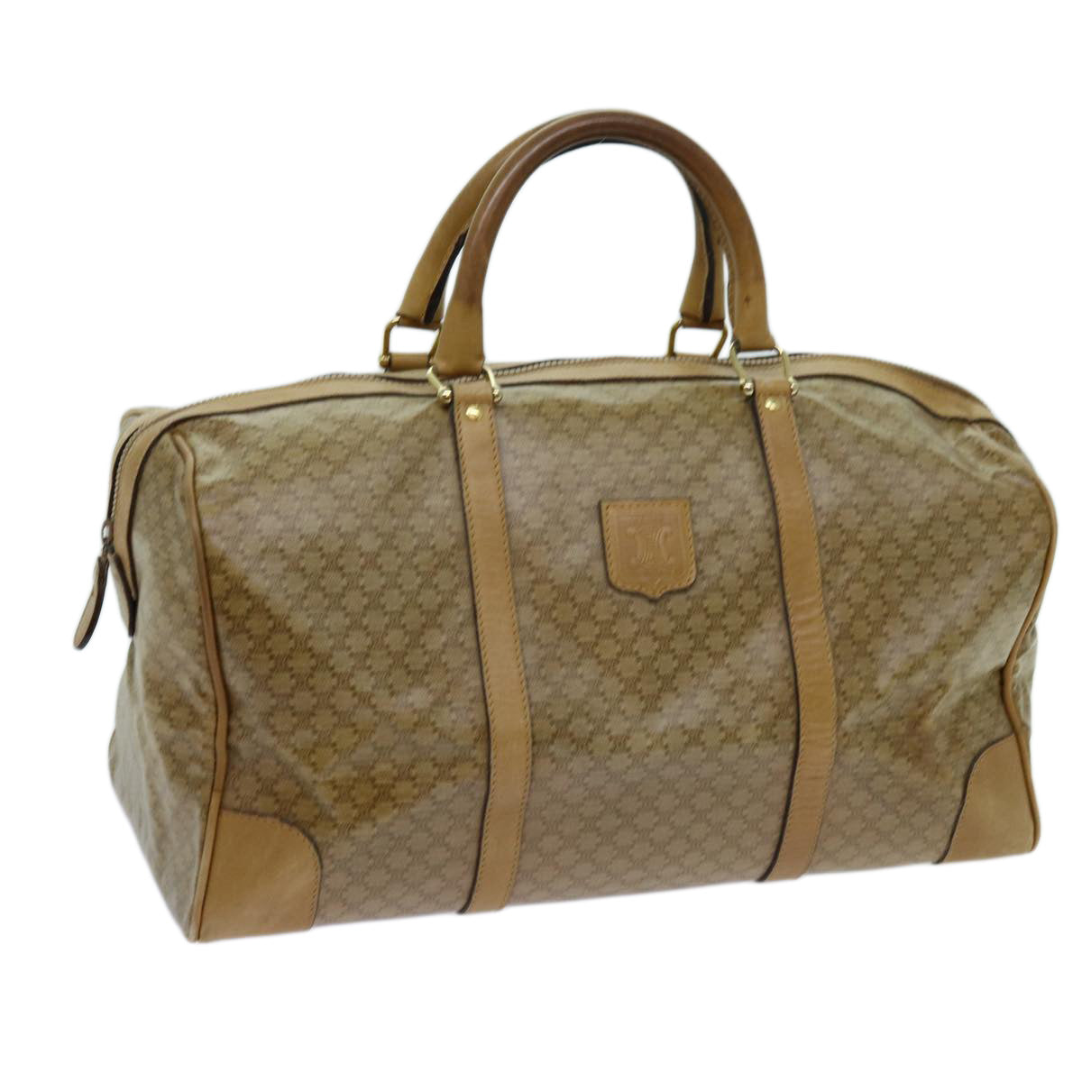 Luxury CELINE Macadam Canvas Boston Bag Beige 13419