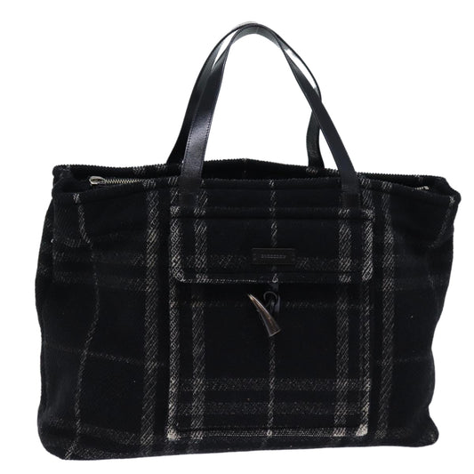Burberry Nova Check Hand Bag Wool Black Auth bs13719