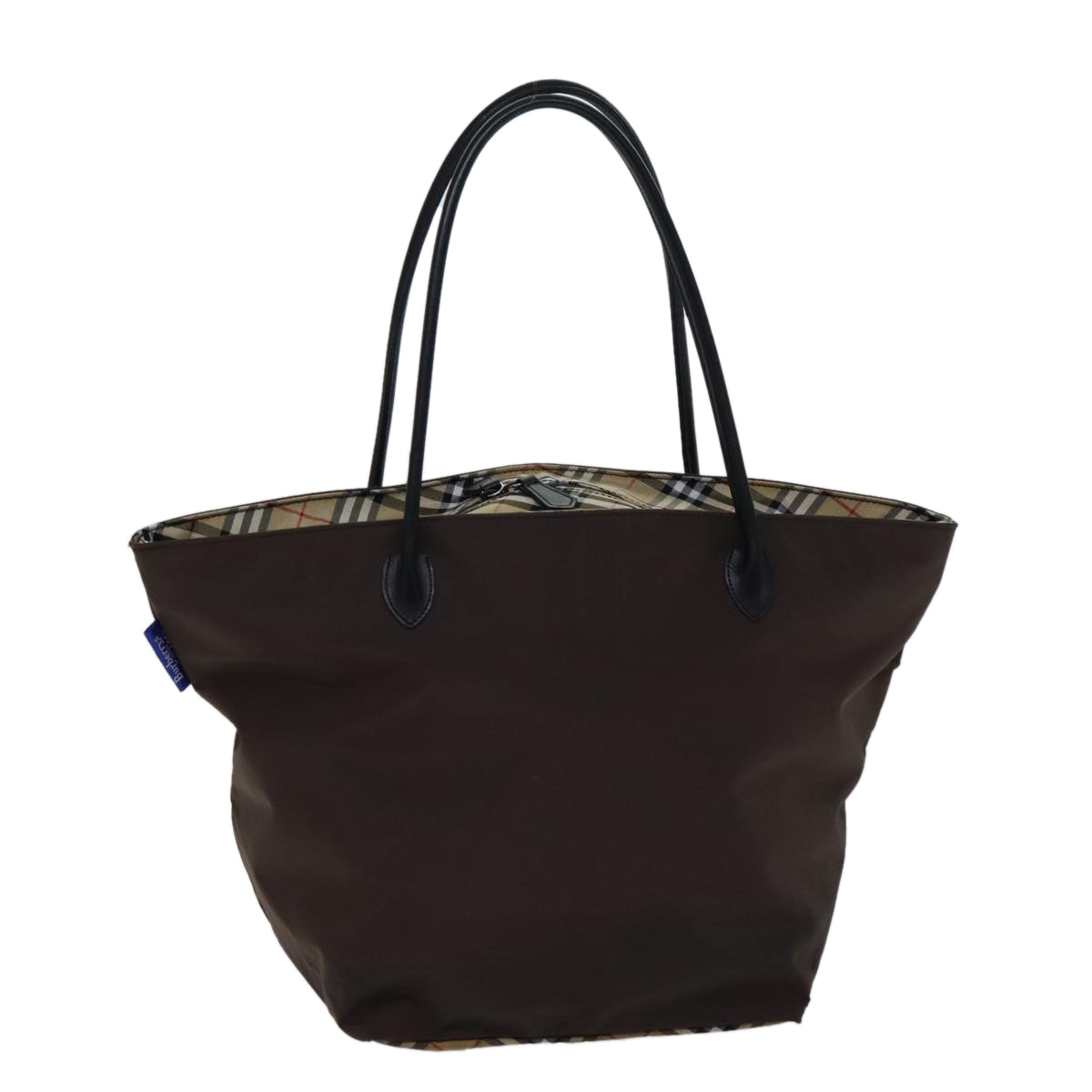 Burberry Nova Check Blue Label Tote Bag Nylon Brown Auth bs13863