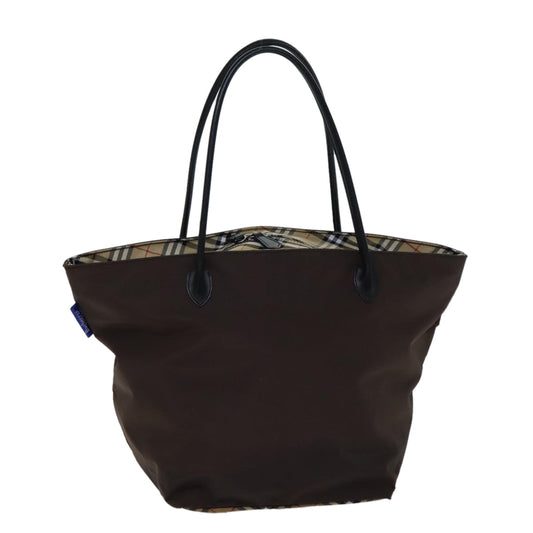 Burberry Nova Check Blue Label Tote Bag Nylon Brown Auth bs13863