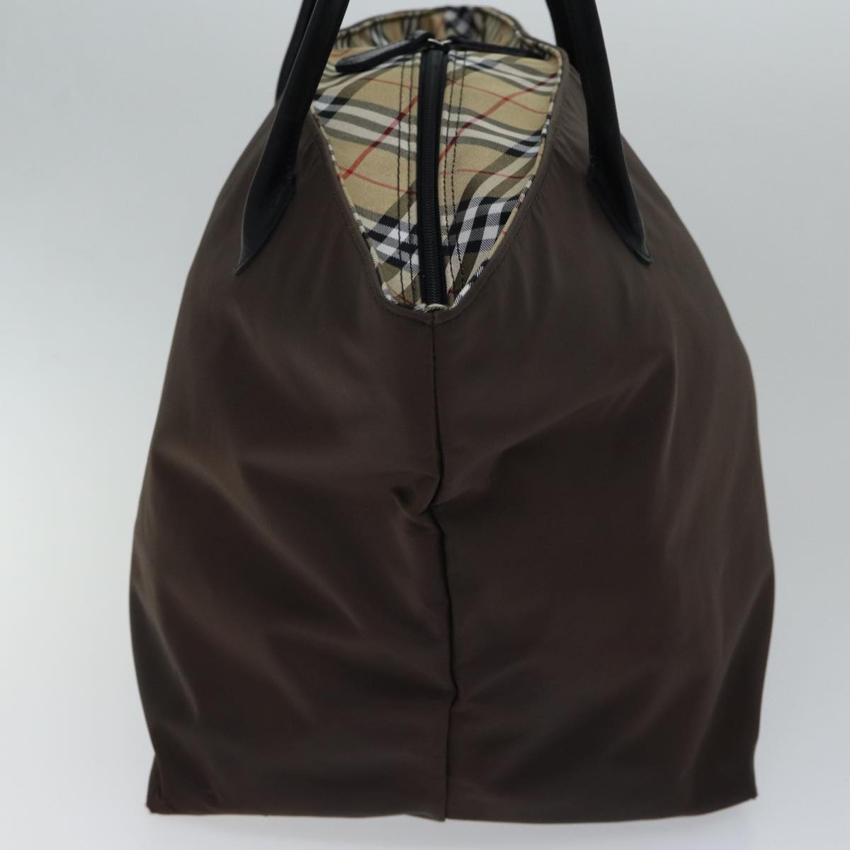 Burberry Nova Check Blue Label Tote Bag Nylon Brown Auth bs13863