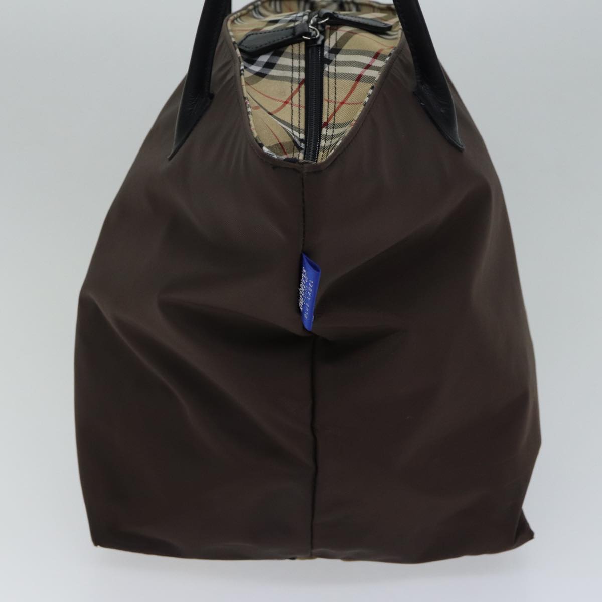 Burberry Nova Check Blue Label Tote Bag Nylon Brown Auth bs13863