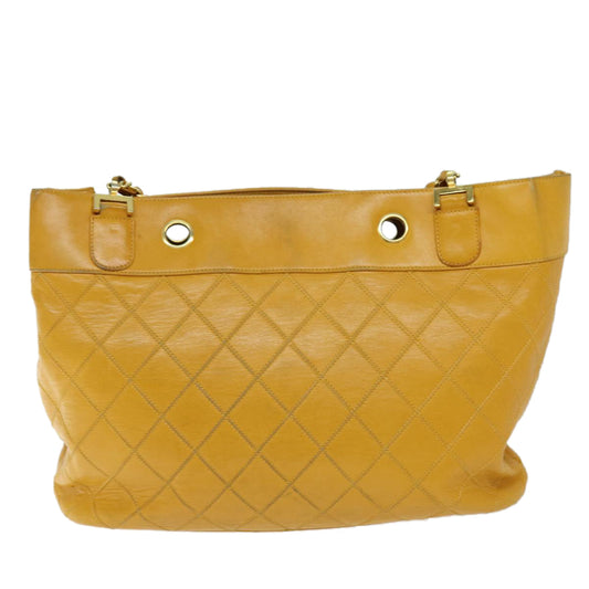 CHANEL Bicolole Chain Shoulder Bag Leather Yellow CC Auth bs13881