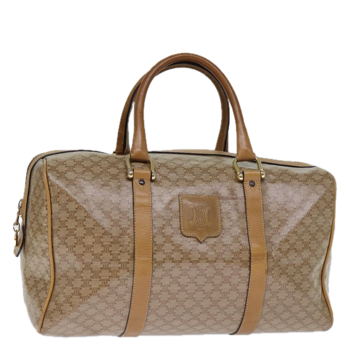 Luxury CELINE Macadam Canvas Boston Bag Coated Canvas Beige 13994