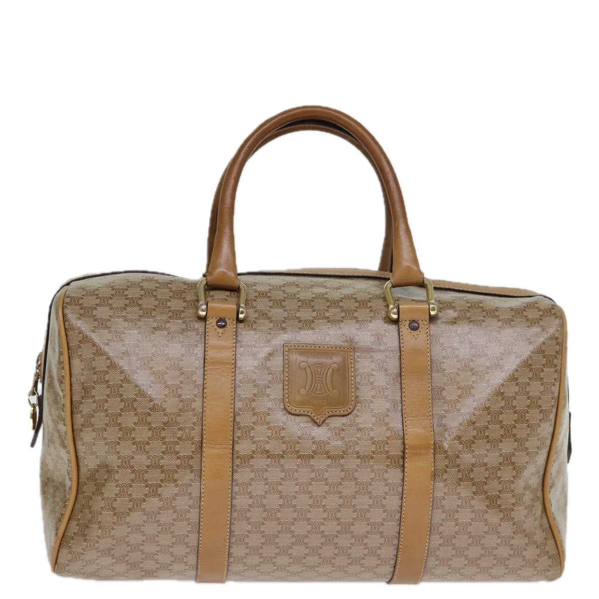 Luxury CELINE Macadam Canvas Boston Bag Coated Canvas Beige 13994