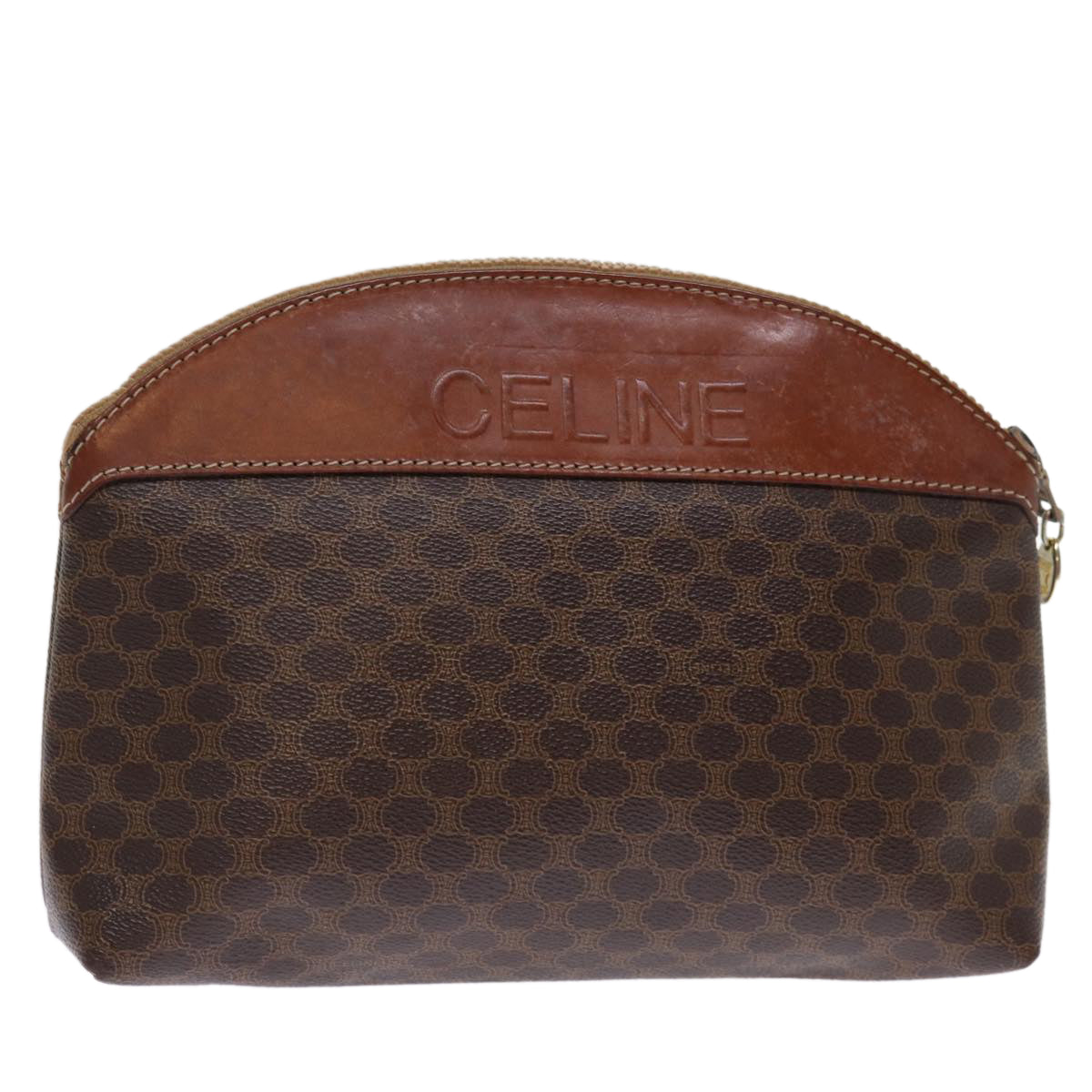 Luxury CELINE Macadam Canvas Pouch PVC Brown 14108