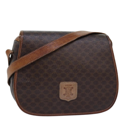 Luxury CELINE Macadam Canvas Shoulder Bag PVC Brown 14110
